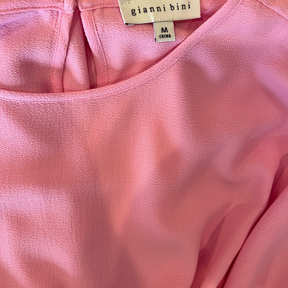 Gianni Bini Pink Pleated Mini Dress Braided Belt Long Sleeve M - Picture 5 of 6